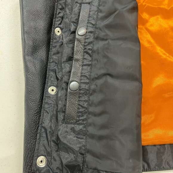 Milwaukee Mens 54 Black Premium Leather Biker Riding Vest Orange Lined V-Neck 3X - Picture 11 of 11